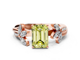 Rose gold Fancy Yellow Emerald  Diamond Floral Vine Solitaire Engagement Ring_3