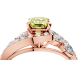 Rose gold Fancy Yellow Emerald  Diamond Halo Ring with Marquise and Pavé Band in Prong Setting_77
