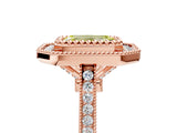 Rose gold Fancy Yellow Emerald  Diamond Halo Ring with Milgrain Frame and Pavé Band 5