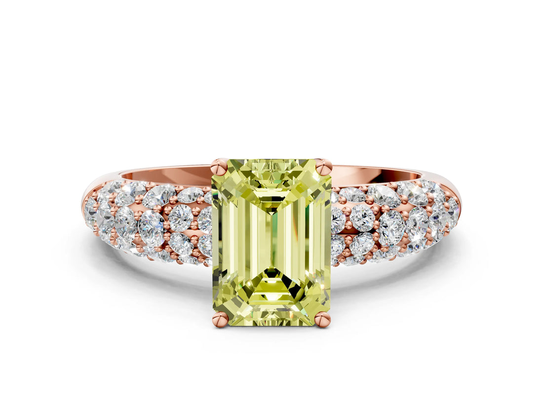 Rose gold Fancy Yellow Emerald  Diamond Pavé Band Solitaire Ring with Four-Prong Setting_49