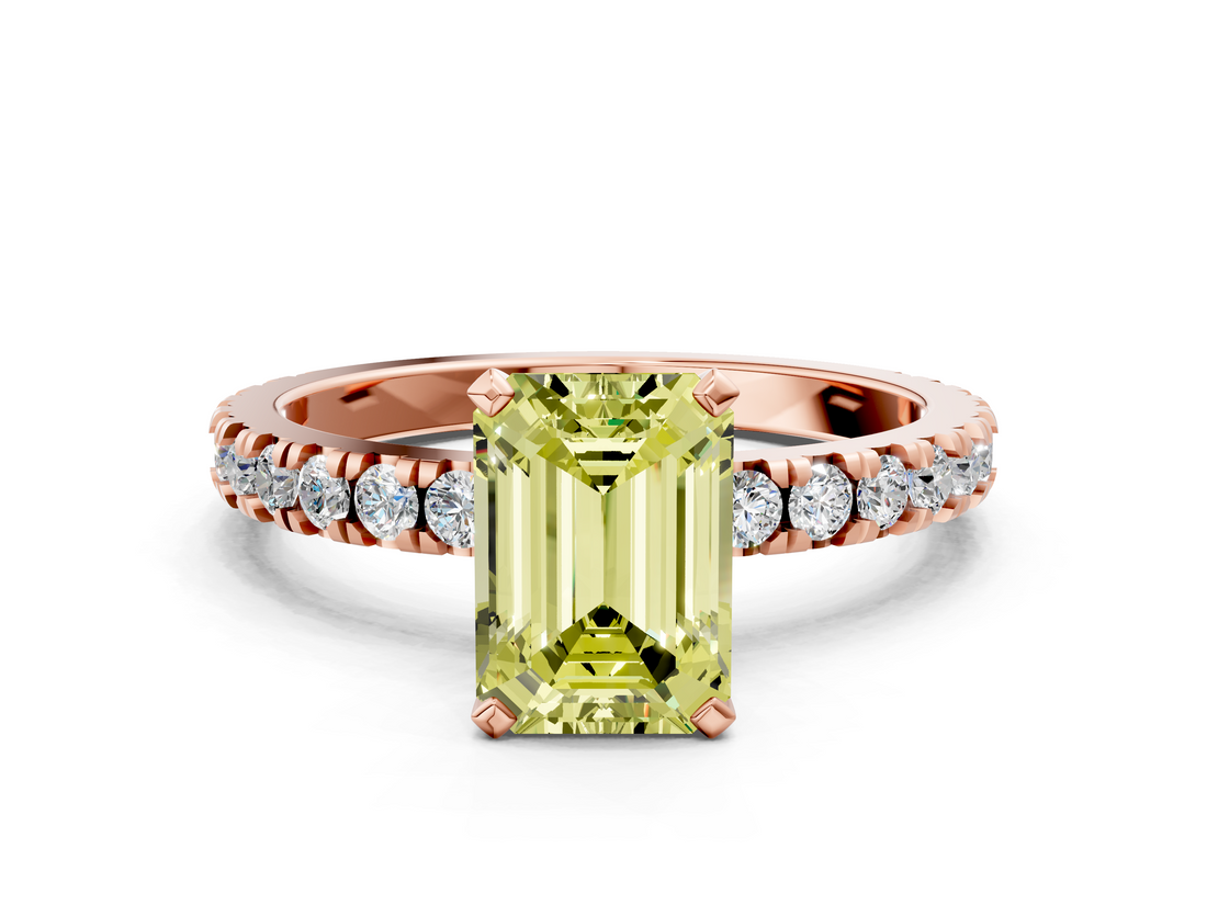 Rose gold Fancy Yellow Emerald  Diamond Pavé Band Solitaire with Four-Prong Setting_197