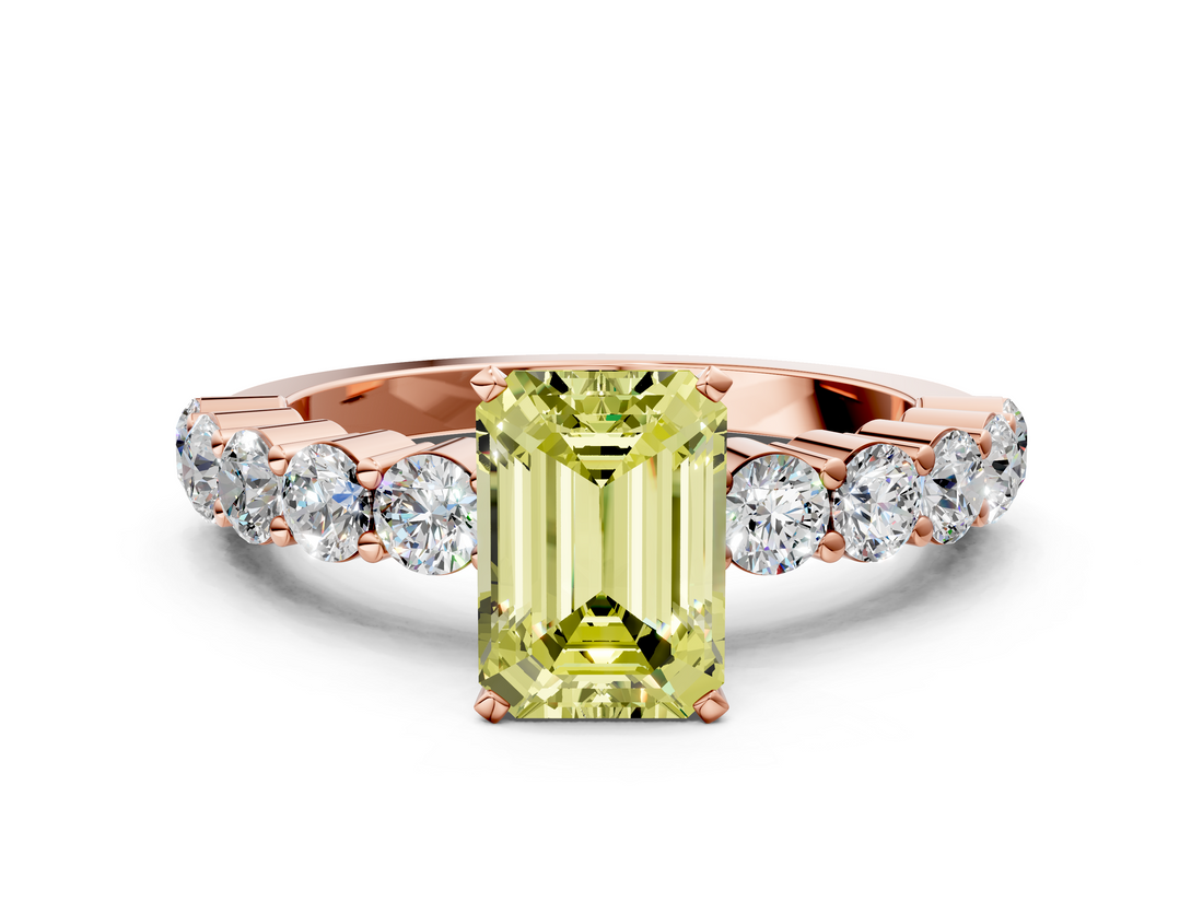Rose gold Fancy Yellow Emerald  Diamond Pavé Band Solitaire with Four-Prong Setting_3