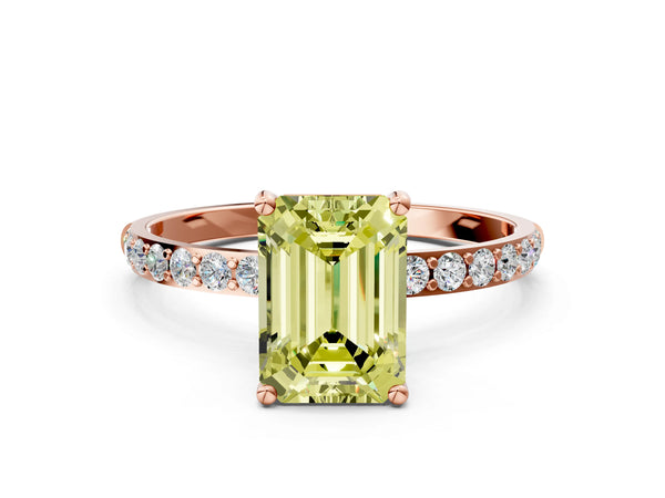 Rose gold Fancy Yellow Emerald  Diamond Pavé Band with Six-Prong Setting