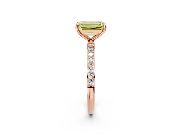 Rose gold Fancy Yellow Emerald  Diamond Pavé Band with Six-Prong Setting