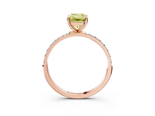 Rose gold Fancy Yellow Emerald  Diamond Pavé Band with Six-Prong Setting