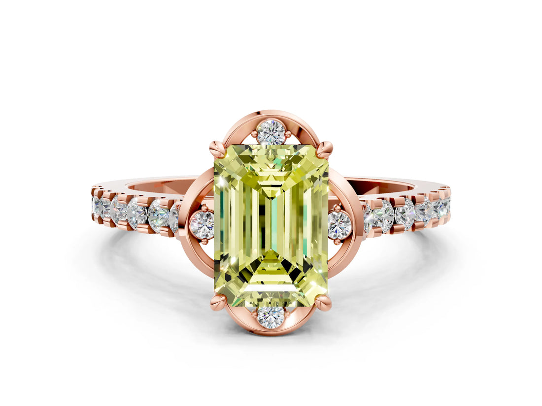 Rose gold Fancy Yellow Emerald  Diamond Pave Band with Floral Prong Setting_27