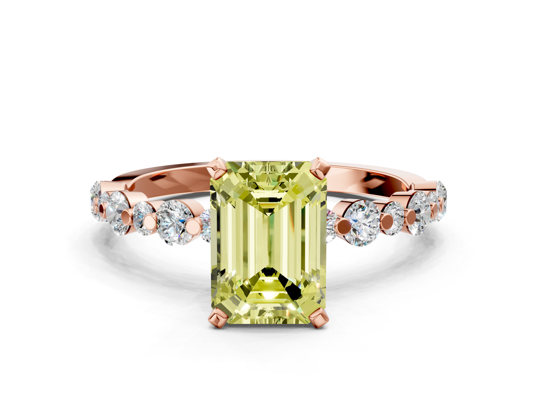 Rose gold Fancy Yellow Emerald  Diamond Prong Set Engagement Ring with Pave Band_198