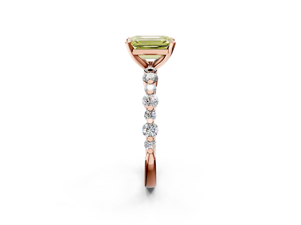 Rose gold Fancy Yellow Emerald Cut Diamond Prong Set Engagement Ring with Pavé Band