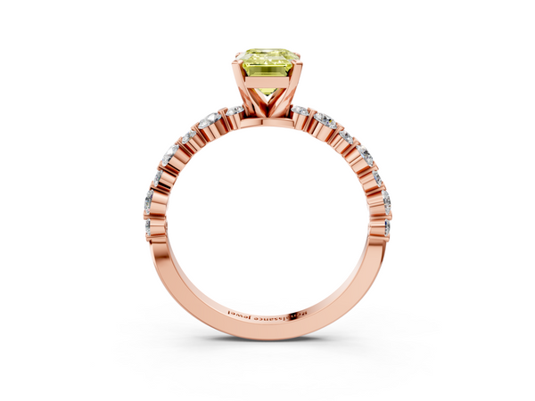 Rose gold Fancy Yellow Emerald Cut Diamond Prong Set Engagement Ring with Pavé Band