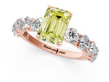 Rose gold Fancy Yellow Emerald  Diamond Prong Setting with Side Stones on a Pave Band_136