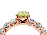 Rose gold Fancy Yellow Emerald  Diamond Prong Setting with Side Stones on a Pave Band_139