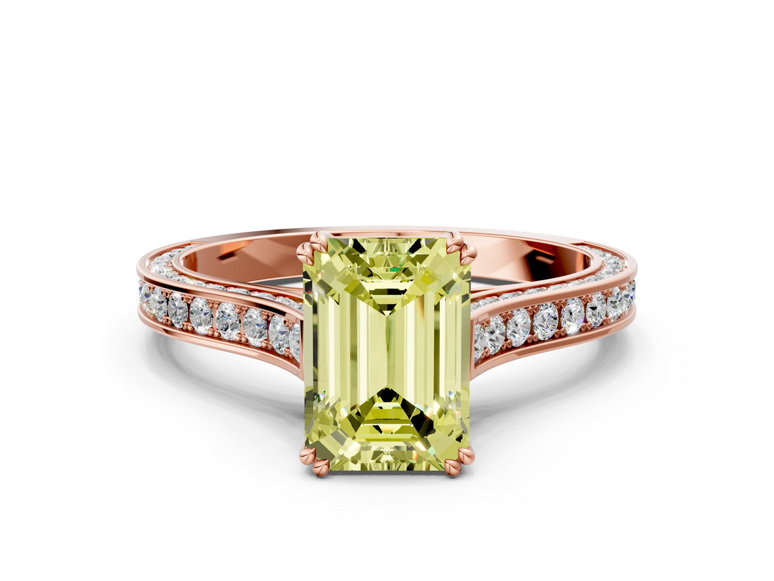 Rose gold Fancy Yellow Emerald  Diamond Solitaire with Pave Band and Six-Prong Setting_20