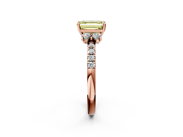 Rose gold Fancy Yellow Emerald  Diamond Three-Stone Pave Band with Four-Prong Setting