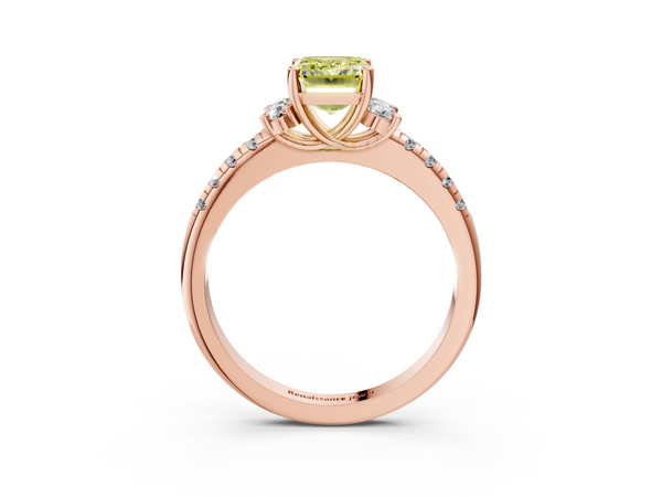 Rose gold Fancy Yellow Emerald  Diamond Three-Stone Pave Band with Four-Prong Setting
