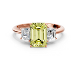 Rose gold Fancy Yellow Emerald  Diamond Three-Stone Ring with Trapezoid Side Stones and Prong Setting_17