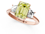 Rose gold Fancy Yellow Emerald  Diamond Three-Stone Ring with Trapezoid Side Stones and Prong Setting_18