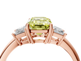 Rose gold Fancy Yellow Emerald  Diamond Three-Stone Ring with Trapezoid Side Stones and Prong Setting_21