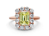 Rose gold Fancy Yellow Emerald  Halo Cluster Diamond Engagement Ring with Prong Setting and Polished Band_51