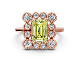 Rose gold Fancy Yellow Emerald  Halo Diamond Cluster Engagement Ring with Milgrain Bezel Setting and Solitaire Band_27