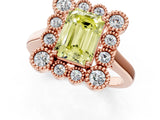 Rose gold Fancy Yellow Emerald  Halo Diamond Cluster Engagement Ring with Milgrain Bezel Setting and Solitaire Band_28