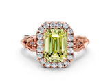 Rose gold Fancy Yellow Emerald  Halo Diamond Engagement Ring with Filigree Band and Four-Prong Setting_81