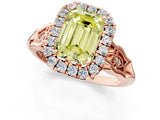 Rose gold Fancy Yellow Emerald  Halo Diamond Engagement Ring with Filigree Band and Four-Prong Setting_82