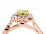 Rose gold Fancy Yellow Emerald  Halo Diamond Engagement Ring with Filigree Band and Four-Prong Setting_85