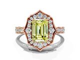 Rose gold Fancy Yellow Emerald  Halo Diamond Engagement Ring with Milgrain Band and Four-Prong Setting_36
