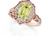 Rose gold Fancy Yellow Emerald  Halo Diamond Engagement Ring with Milgrain Band and Four-Prong Setting_37