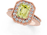 Rose gold Fancy Yellow Emerald  Halo Diamond Engagement Ring with Milgrain Pave Band and Four-Prong Setting_100