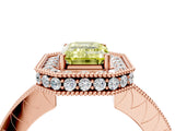 Rose gold Fancy Yellow Emerald  Halo Diamond Engagement Ring with Milgrain Pave Band and Four-Prong Setting_103