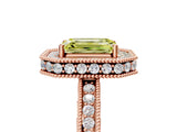 Rose gold Fancy Yellow Emerald  Halo Diamond Engagement Ring with Milgrain Pave Band and Four-Prong Setting_104