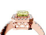 Rose gold Fancy Yellow Emerald  Halo Diamond Engagement Ring with Pavé Band and Four-Prong Setting_91