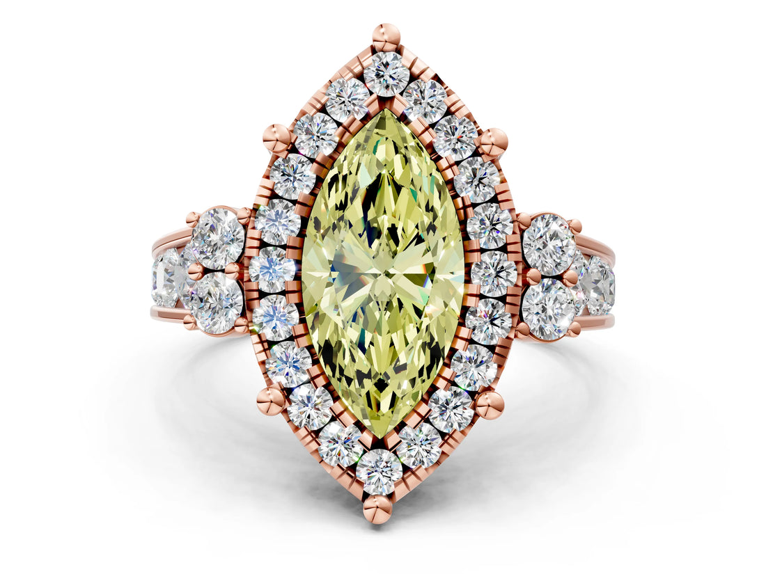 Rose gold Fancy Yellow Emerald  Halo Diamond Engagement Ring with Split Shank and Four-Prong Setting_40