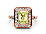 Rose gold Fancy Yellow Emerald  Halo Diamond Engagement Ring with Twisted Band and Four-Prong Setting 1