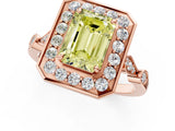 Rose gold Fancy Yellow Emerald  Halo Diamond Engagement Ring with Twisted Band and Four-Prong Setting 2