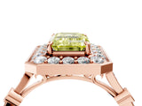 Rose gold Fancy Yellow Emerald  Halo Diamond Engagement Ring with Twisted Band and Four-Prong Setting 5