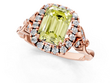 Rose gold Fancy Yellow Emerald  Halo Diamond Engagement Ring with Vintage-Inspired Band and Four-Prong Setting_4