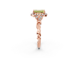 Rose gold Fancy Yellow Emerald  Halo Diamond Engagement Ring with Vintage-Inspired Band and Four-Prong Setting_5
