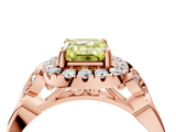 Rose gold Fancy Yellow Emerald  Halo Diamond Engagement Ring with Vintage-Inspired Band and Four-Prong Setting_7
