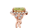 Rose gold Fancy Yellow Emerald  Halo Diamond Engagement Ring with Vintage-Inspired Band and Four-Prong Setting_8