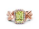 Rose gold Fancy Yellow Emerald  Halo Diamond Floral Band with Four-Prong Setting_55