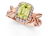 Rose gold Fancy Yellow Emerald  Halo Diamond Floral Band with Four-Prong Setting_56