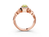 Rose gold Fancy Yellow Emerald  Halo Diamond Floral Band with Four-Prong Setting_58