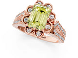 Rose gold Fancy Yellow Emerald  Halo Diamond Floral Split Shank Engagement Ring 2
