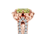 Rose gold Fancy Yellow Emerald  Halo Diamond Floral Split Shank Engagement Ring