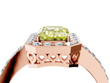 Rose gold Fancy Yellow Emerald  Halo Diamond Pavé Band Ring with Prong Setting_24