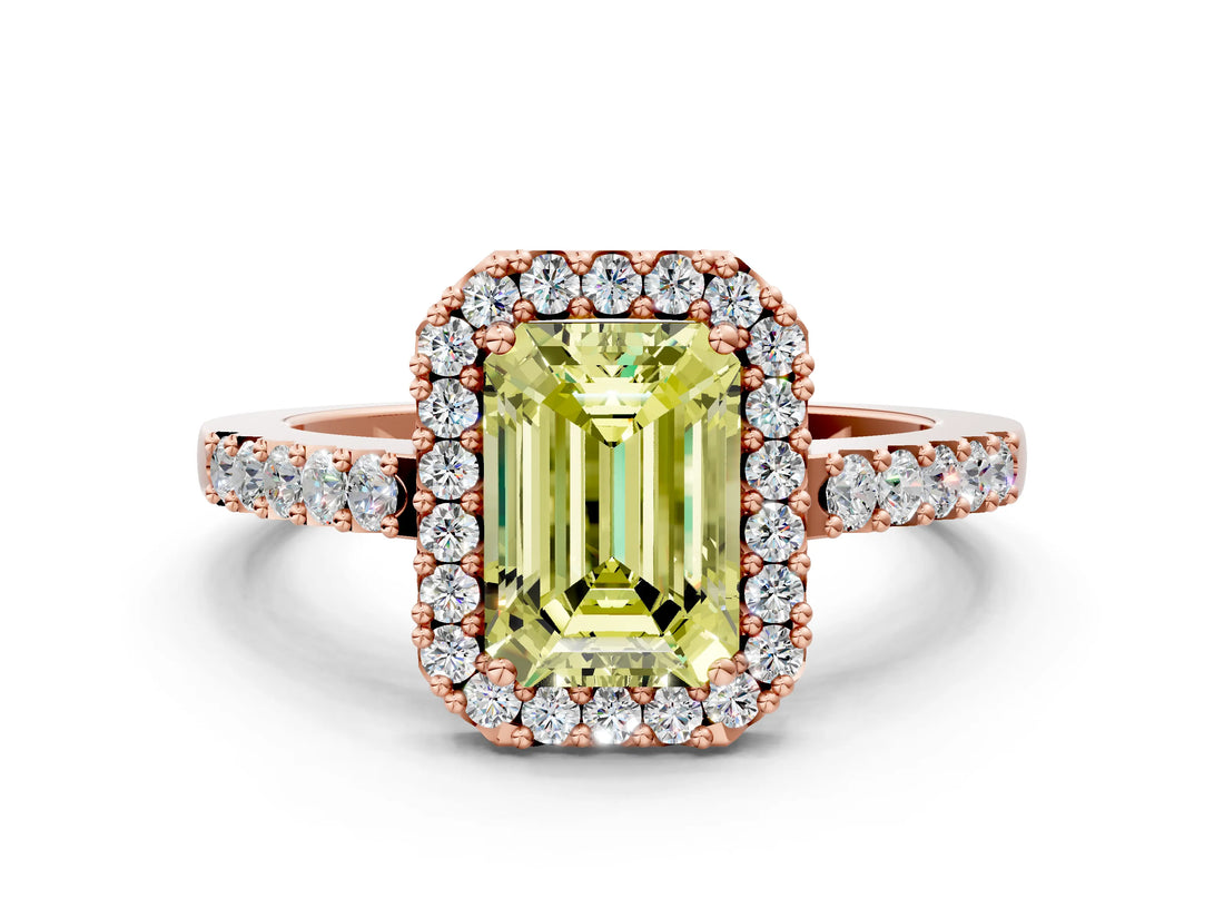Rose gold Fancy Yellow Emerald  Halo Diamond Pavé Solitaire Ring_33
