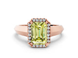 Rose gold Fancy Yellow Emerald  Halo Diamond Ring with Cathedral Band and Four-Prong Setting_49
