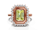 Rose gold Fancy Yellow Emerald  Halo Diamond Ring with Milgrain Edge and Round Prong Setting_26
